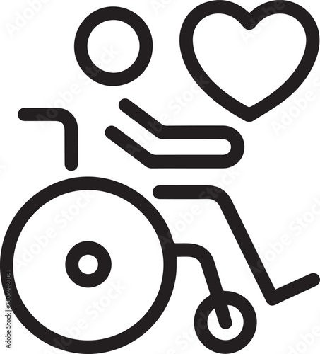 Empathetic Wheelchair Symbol Expressing Love and Care, Modern Minimalist Design for Accessibility Awareness, Healthcare Support, and Inclusive Community Projects