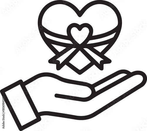 Heartfelt generosity hand presenting a love symbol ideal for charity campaigns, donation appeals, and expressing care with modern simplicity