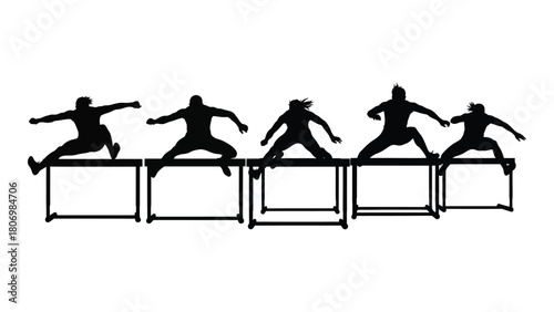 Hurdle race silhouettes isolated on white background, Vector