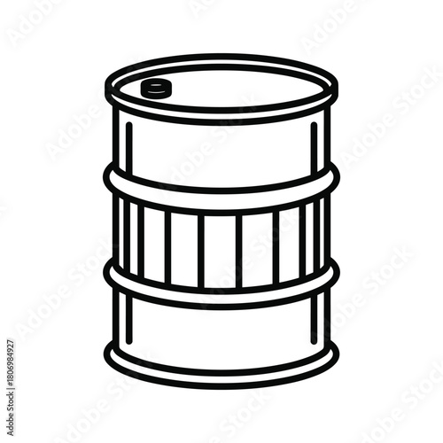 Black and white line drawing of a metal barrel isolated on