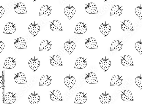 Strawberry. seamless pattern. Vector graphic line black and white illustration. Banner, poster, wrapping paper, sticker, print, modern textile design.