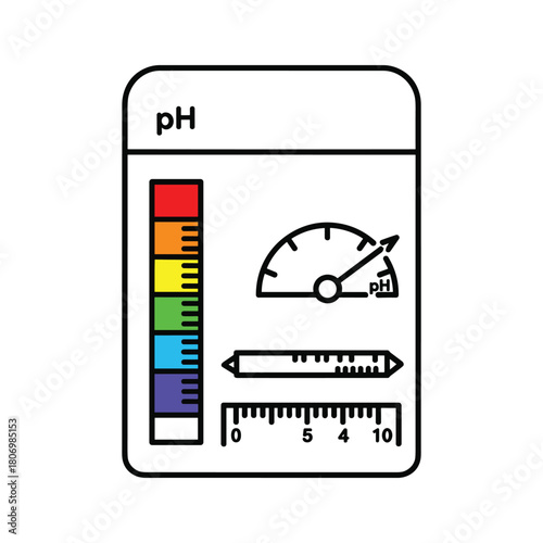 Ph test strip and meter with color chart isolated on