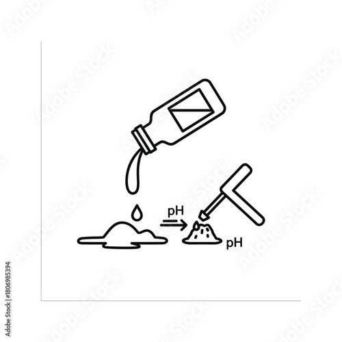 Chemical reaction with ph indicator and liquid pouring from bottle isolated on