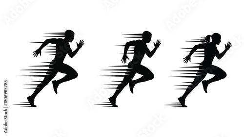 Dynamic running silhouettes with speed lines isolated on white background, Vector