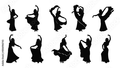 Belly dance silhouettes isolated on white background, Vector