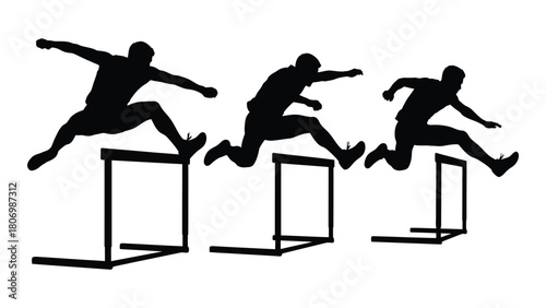 Hurdle race silhouettes isolated on white background, Vector