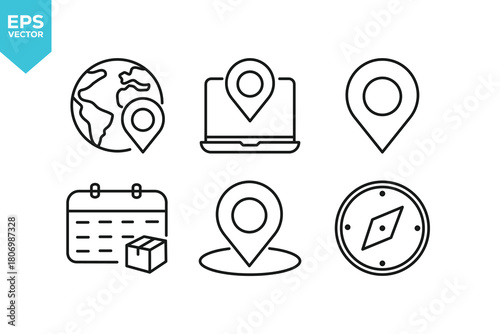 Set of line icons Location. Outline icons collection stock illustration