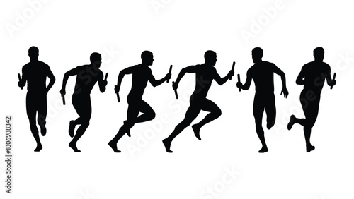 Relay race athletes silhouettes isolated on white background, Vector