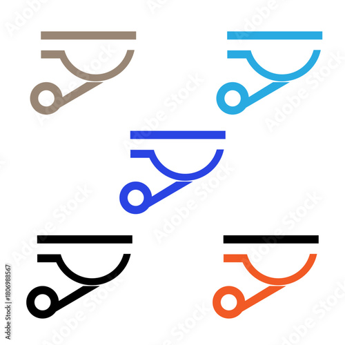 A collection of five stylized geometric symbols arranged in a grid layout. 