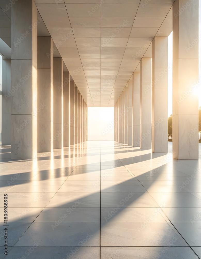 Fototapeta premium Architectural Perspective: Long Corridor with Sunlight and Shadow Play