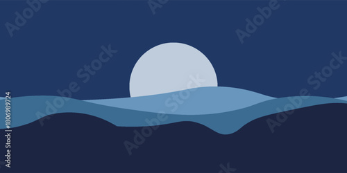 moon vector behind wave silhouette mousepad size eps 10.