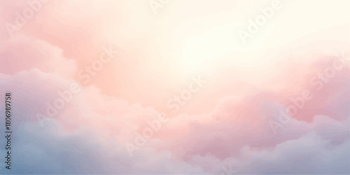 Beautiful bright sun rays shine through white clouds in the blue sky