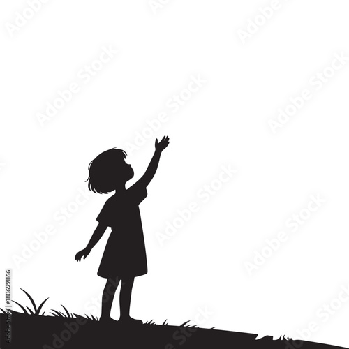 Silhouette of a child reaching for the stars, creating an imaginative and hopeful atmosphere