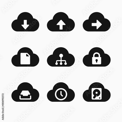 Cloud computing icons for data management and file security