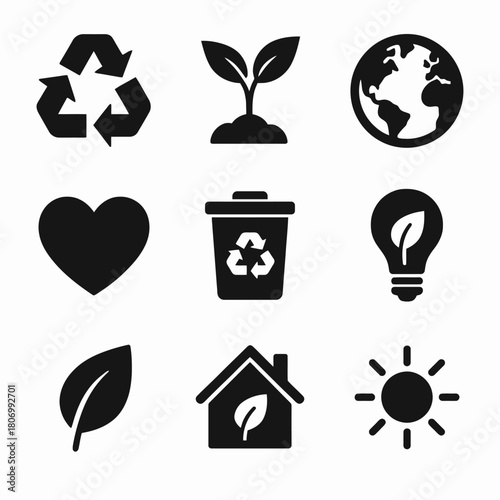 Eco symbols: recycling, sustainability, and nature icons