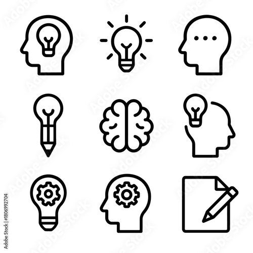 Creative ideas and innovation icons featuring light bulb and brain concepts