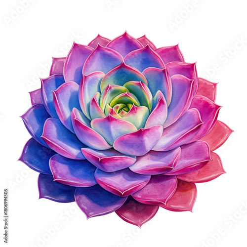 Wallpaper Mural Watercolor echeveria elegans with gradient petals in blue, purple, pink and green isolated on white background Torontodigital.ca