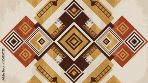 Geometric Abstract Pattern Inspired by Berber Textile Motifs in Warm Ochre and Sand Tones