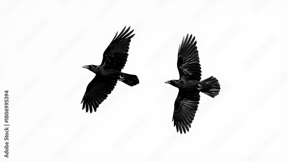 Fototapeta premium Two Ravens in Flight - Symbolic Black Birds