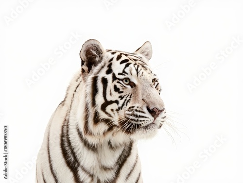 Portrait of a White Tiger Looking to the Side