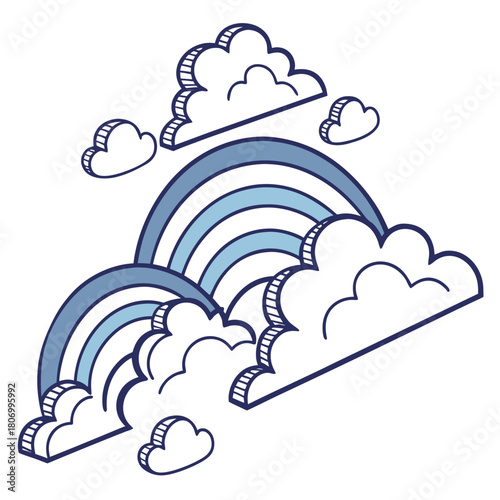 Isometric Rainbows and Clouds Illustration weather phenomenon