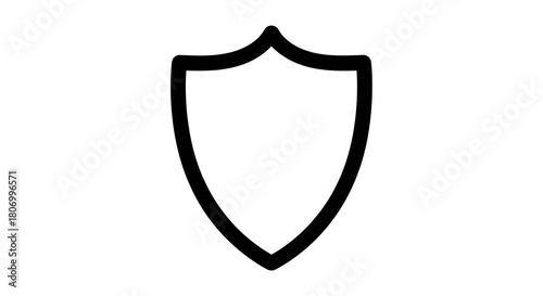 A simple black outline of a shield shape isolated on a white background isolated on white background