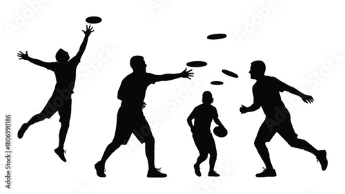 Ultimate frisbee players silhouettes isolated on white background, Vector