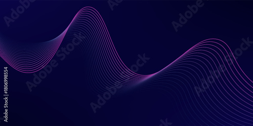 Abstract glowing wave lines on dark blue background. Dynamic wave pattern. Modern flowing wavy lines. Futuristic technology concept. Suit for banner, poster, cover, brochure, flyer, website