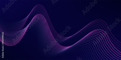 Abstract glowing wave lines on dark blue background. Dynamic wave pattern. Modern flowing wavy lines. Futuristic technology concept. Suit for banner, poster, cover, brochure, flyer, website