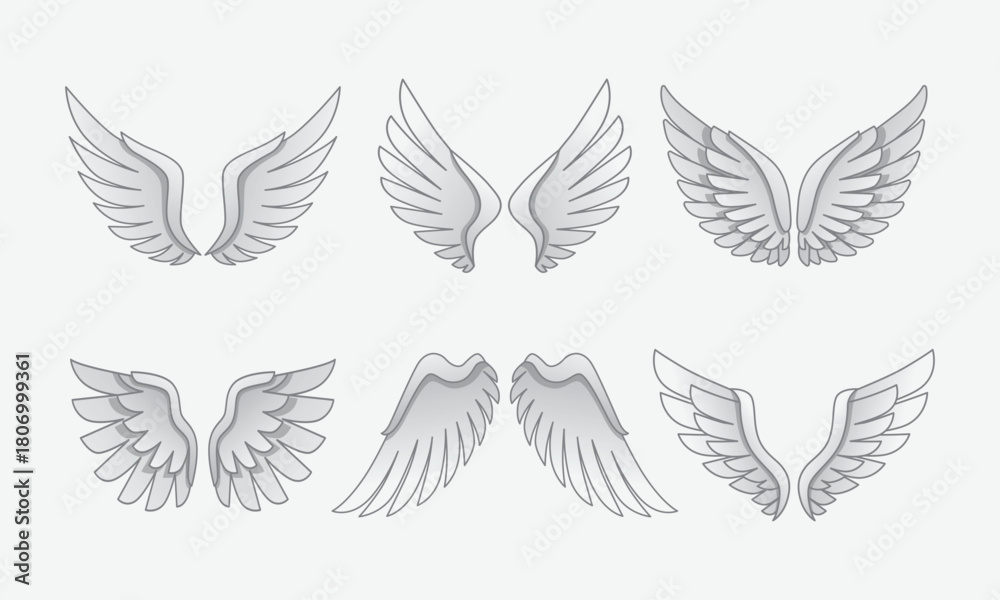 Obraz premium Collection of six pairs of angel wings in different styles.