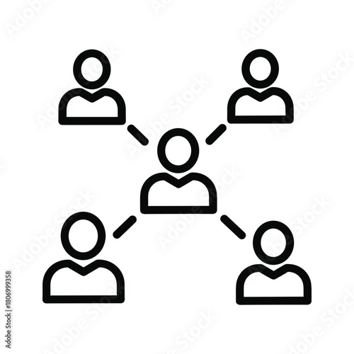 Network diagram showing a central person connected to four other individuals, isolated on