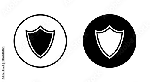 Security shield icon in black circle. Protection, safety, and secure access symbol