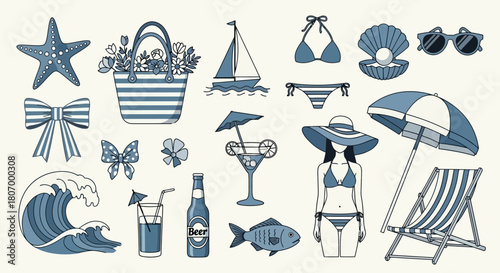 Beach Day Essentials Illustration of Seaside Vacation Items