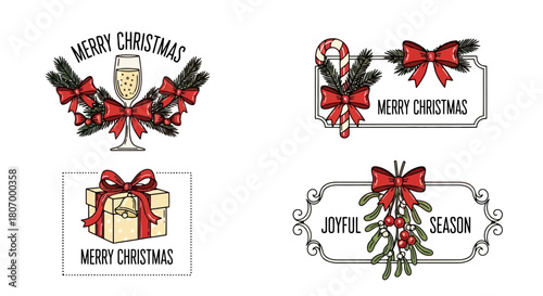 Festive Christmas Decorations Bows, Gifts, and Holiday Cheer