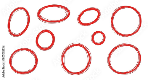 Collection of Red Scribble Circles Diverse Shapes for Emphasis and Design Elements