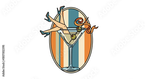Elegant cocktail enjoyment A stylish illustration of a martini with a playful touch of legs