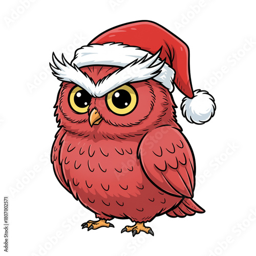 Whimsical owl wearing a Santa hat illustration