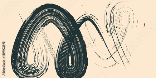 Grainy graphic thick brush stroke with spray texture. Hand drawn vector retro background with bold grunge lines. Grit backdrop overlay template. Grainy brush strokes texture with scattered tiny dots.