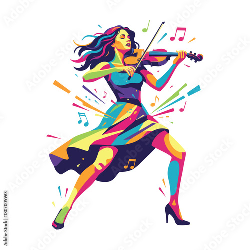 A vibrant violinist performs with passion, perfect for musical events, advertising, or creative projects. Capture the energy and elegance of live music now!