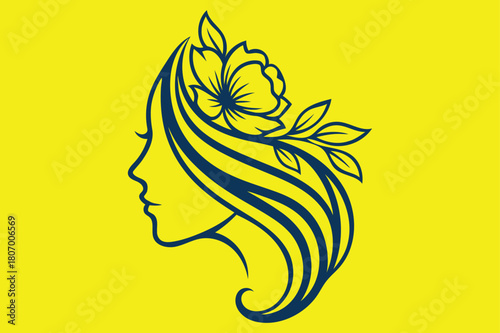 Illustration of elegant woman profile with flower isolated on for beauty salon
