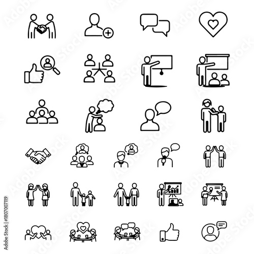 editable thin linear with pure white background Human interaction icon set