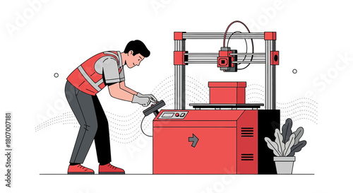 Illustration showcasing a technician operating an advanced 3D printer for modern manufacturing