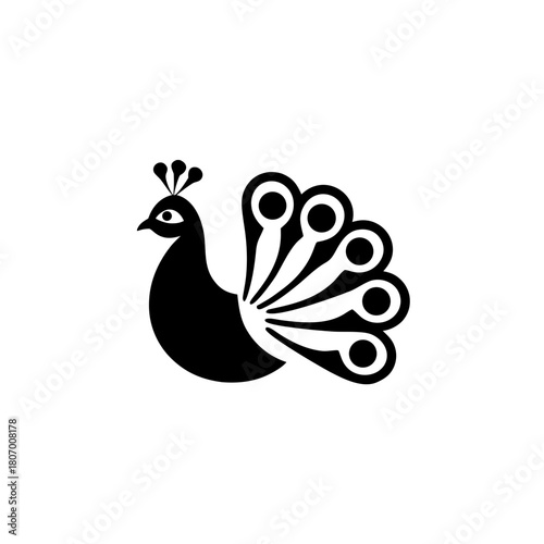 Silhouette of a peacock with plumage on transparent background