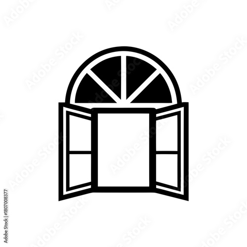 Window with an arched top open view on transparent background silhouette