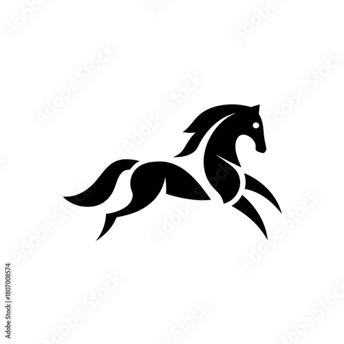 Stylized black horse jumping design on transparent background silhouette