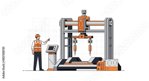 Innovative engineering: technician overseeing advanced 3D printing manufacturing process automation