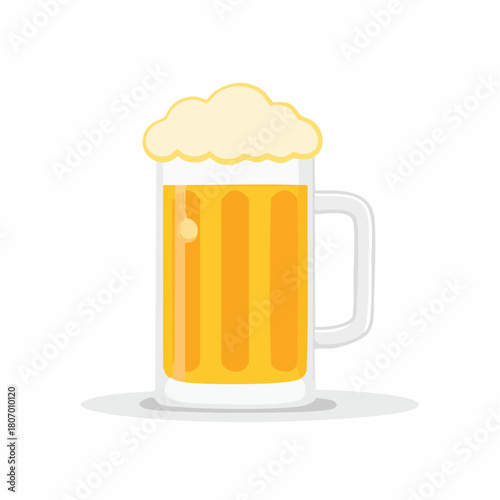 Cartoon illustration of a beer mug filled with golden lager and frothy head on a white background.