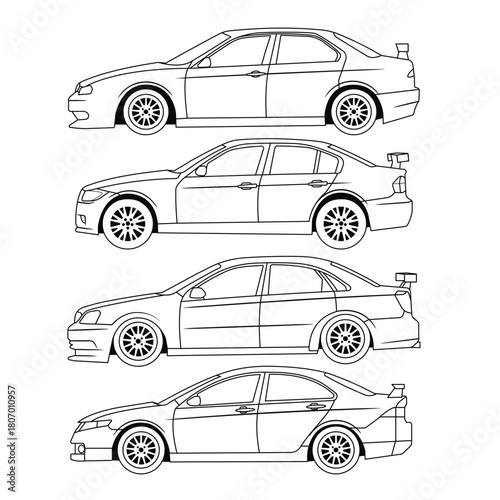 sedan car side view outline black and white vector