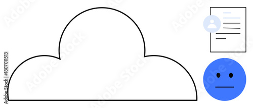 Large cloud shape with blue user icon, profile document, and neutral blue face. Ideal for data privacy, cloud technology, identity management, digital security, cloud storage, anonymity neutral