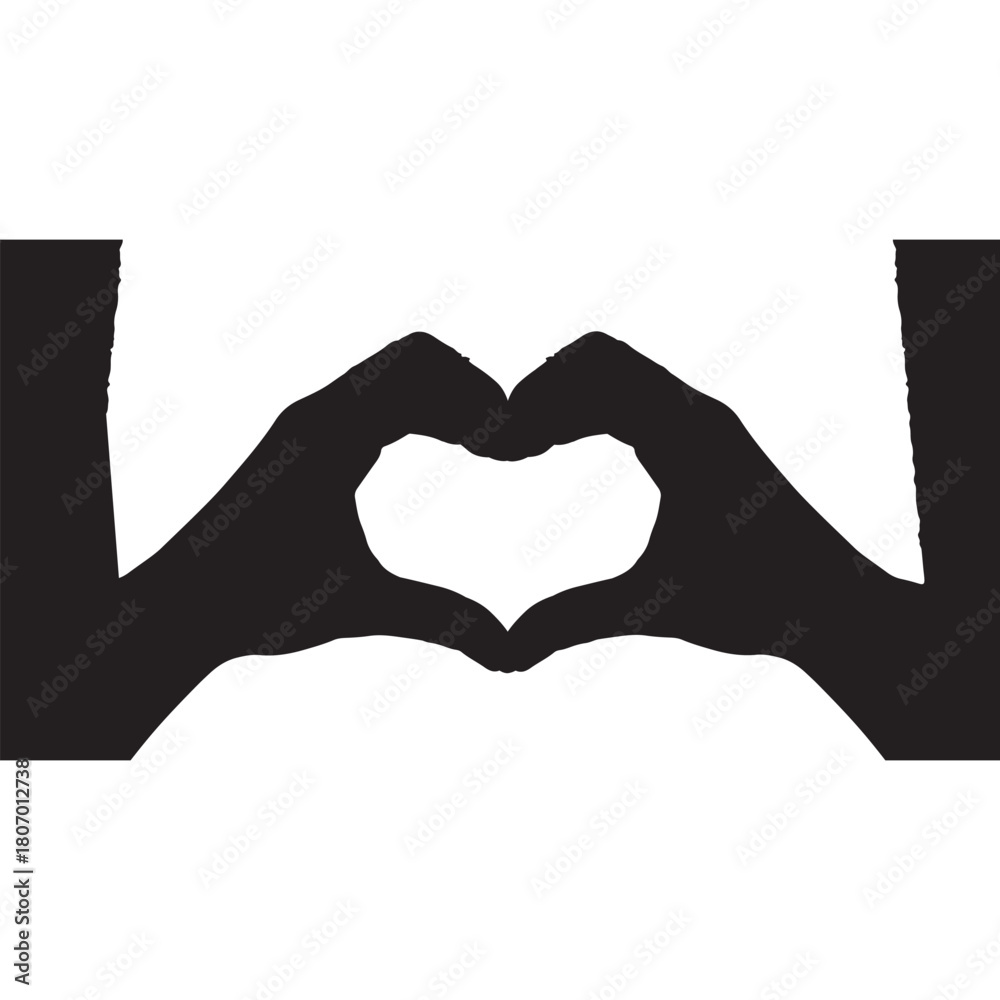 Fototapeta premium Heart Hands Silhouette Symbol of Love and Unity in Black and White